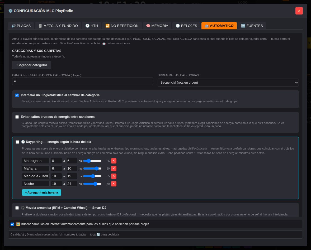 Pestaña Automático de la configuración